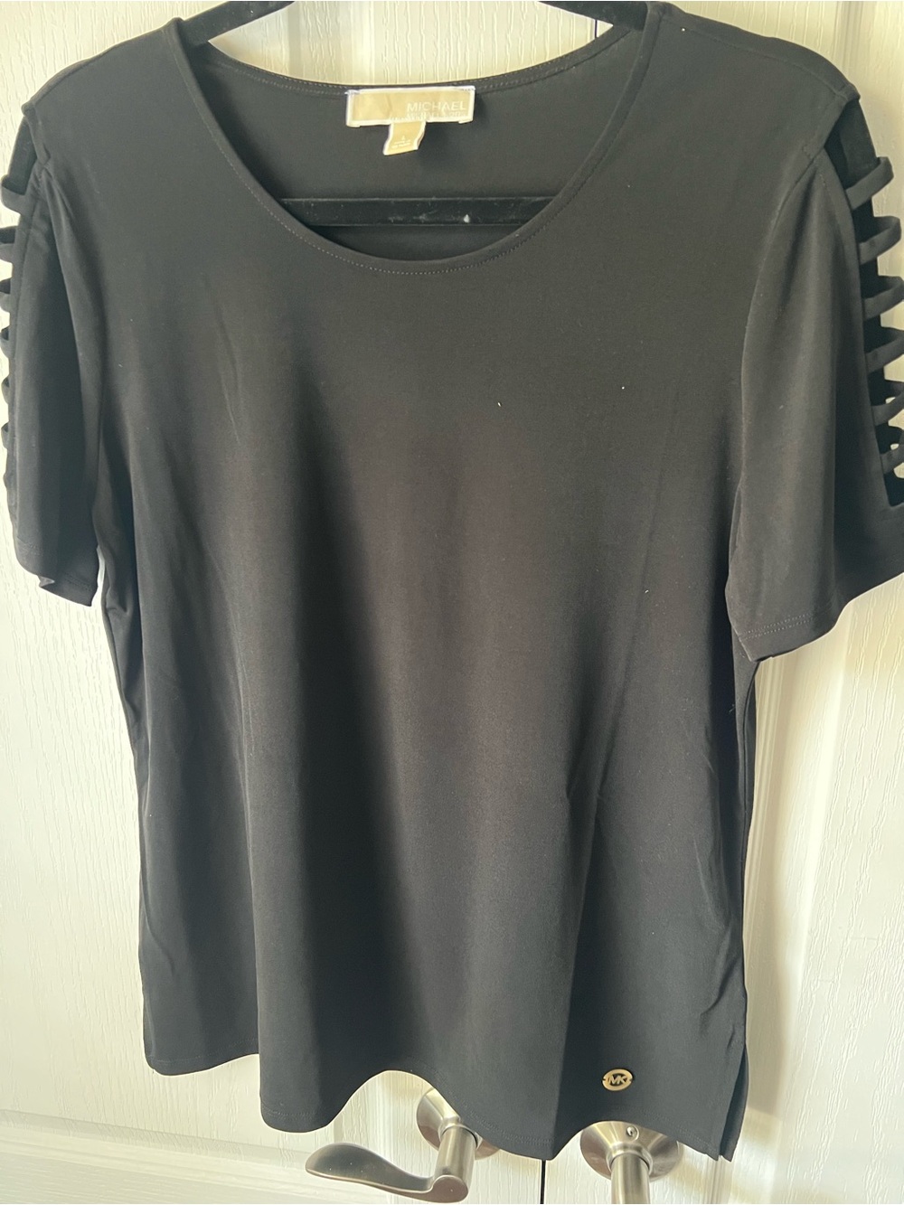 Michael Kors Black Short-Sleeve Tee with Ladder Sleeve Detail